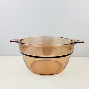 Visions Corning Amber Brown Glass Mixing Bowl Casserole Skillet v20b France 70s